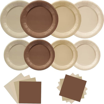 180pcs Gradient Brown Plates and Napkins Party Supplies, Serve 60 | Disposable by Osonm