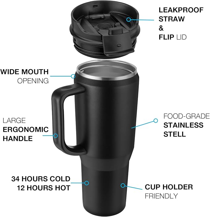 EALGRO 50 oz Tumbler with Handle, Insulated Tumblers with Lid and Straw | - Image 2