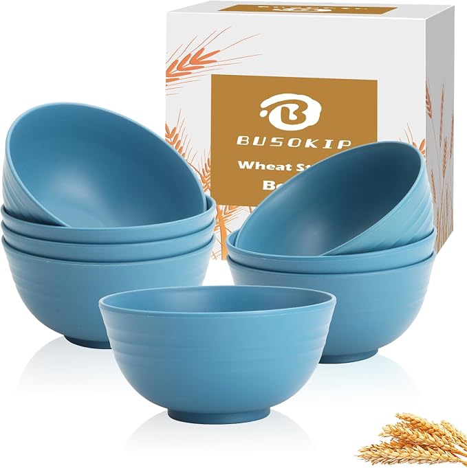 Bowls for Kitchen 8 PCS, Unbreakable Wheat Straw Bowl 26 OZ, Alternative to by BUSOKIP