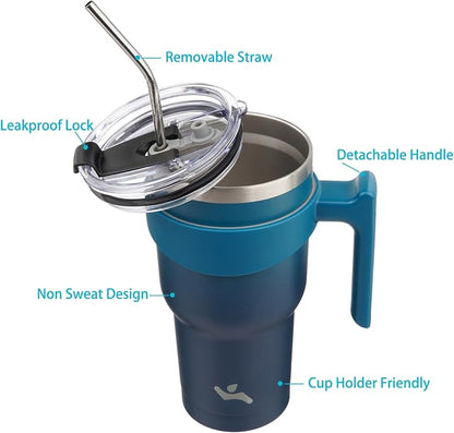 Konokyo 40 oz Tumbler with Handle and Straw, Insulated Travel Mug | Indigo - Image 2