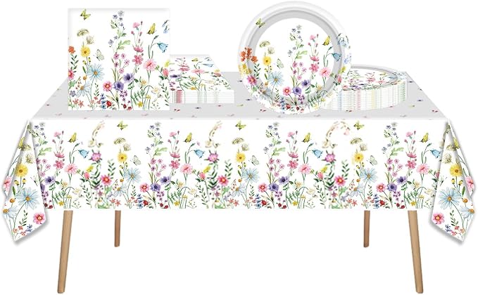 Wildflower Plates and Napkins Party Supplies, Floral Tablecloth | 24 Serves - Image 4