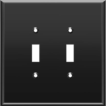 LIDER Double Toggle Switch Acrylic Wall Plate, Mirrored Dual Light Switch Plate, Plexiglass Switch Cover, Reflective Finish, Modern Decoration Upgrade, Oversized 2-Gang 5.25" x 5.25", Black