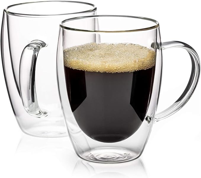 Espresso Cups Set Of 2, Double Walled Glass Coffee Mugs by Unknown