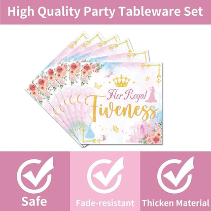 96Pcs Princess 5th Birthday Decorations Tableware Set Her Royal Fiveness - Image 3