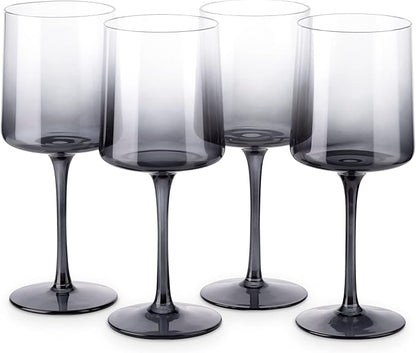 Navaris Gray Square Wine Glasses (Set of 4) - Smoke Color Wine Glasses with Stems - Glassware with Stem for Serving Wine, Cocktails, Beer, Dessert