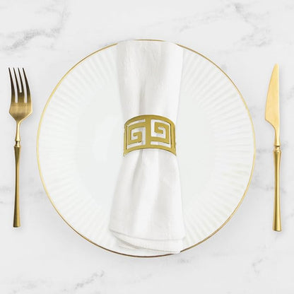 Shiny Gold Napkin Rings Set of 12, Greek Key Round, Modern Cuff Design - Image 6