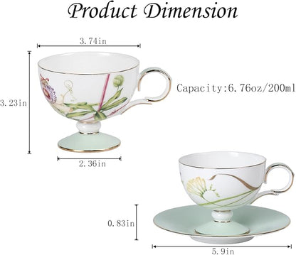 KAMMAK Tea Cups Set of 2, Ceramic Floral Pattern Demitasse Cup | Porcelain - Image 2