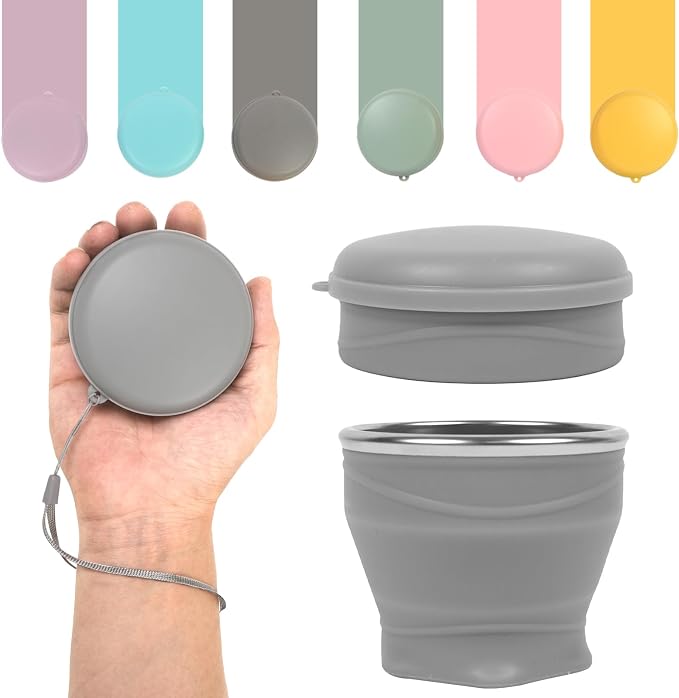 Collapsible Travel Cup with Lid - 6oz Mini Silicone Folding Cup with Stainless by zhuzhiloono