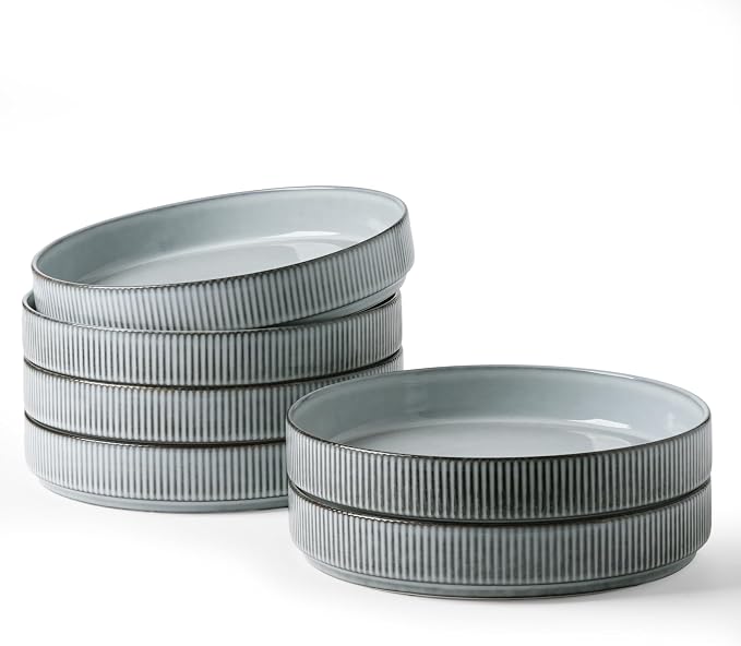 famiware Star 8.25" Pasta Bowls Set of 6, Bowl Plates, Smoky Blue | Microwave & by Famiware