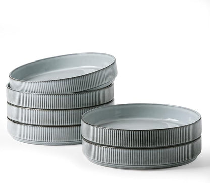 famiware Star 8.25" Pasta Bowls Set of 6, Bowl Plates, Smoky Blue | Microwave & by Famiware