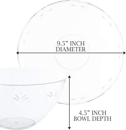 PLASTICPRO Disposable Round Serving Bowls, Party Snack or Salad Bowl, Medium Plastic Crystal Clear Pack of 8
