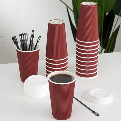 Restaurantware Ripple Wall Coffee Cups 500 Count 16 Ounce Insulated Crimson - Image 12