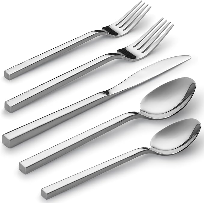 Alata Cube 40-Piece Forged Stainless Steel Flatware Set Cutlery Set, Mirror by Alata