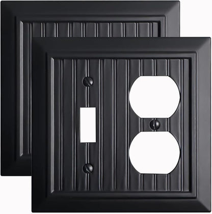 Beadboard Outlet Covers Wall Plates, Bamboo Fiber Light Switch Covers, Natural Material Electric Receptacle Decorative Switch Plate Outlet Cover Matte Black (2 Gang Toggle/Duplex 2 Pack)