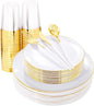 LIYH 180 Pcs White and Gold Plastic Plates Disposable by LIYHLoveinyourheart