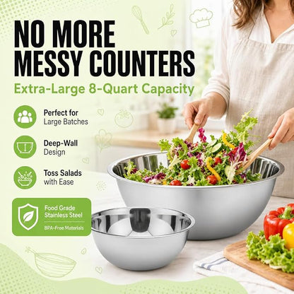 Large Stainless Steel Mixing Bowl 8 Quart - Image 3