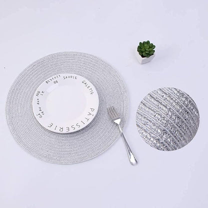 SHACOS Christmas Glitter Silver Placemats Set of 8 Sparkle Bling 15 inch Round - Image 4