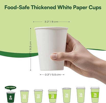White Paper Cups 8 oz Disposable Coffee Cups, 300 Pack BPA Free Hot Cups, 300GSM Thickened White Disposable Cups, Bulk Small Drink Cups for Everyday Office Coffee Bar Supply Party Essentials