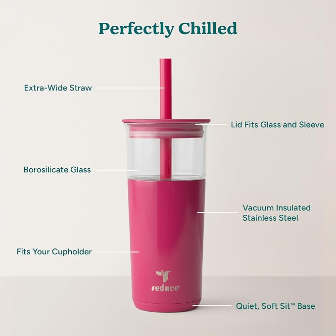REDUCE Aspen - 20oz Vacuum Insulated Glass Tumbler - Extra Wide Straw & Lid | - Image 3