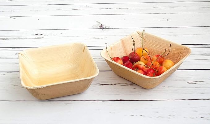 Charity Leaf Disposable Palm Leaf 4" Square Bowl (50 pcs) Dipping Bowls | Bamboo Like| All Natural and Biodegradable | Charcuterie Boards, BBQs, and Parties