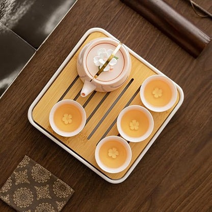 Japanese Porcelain Tea Set, 4 Tea Cups, 1 Tea Tray, - Image 3