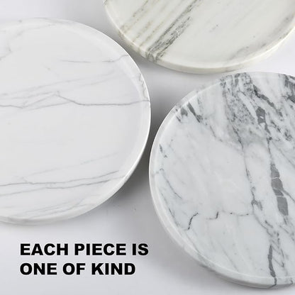 Koville Italian Natural Marble Lazy Susan, Round Marble Turntable Organizer for Spices, Rotating Cheese Board for Dining Table Display, Kitchen Countertop Spinning Serving Tray-Arabescato(White)