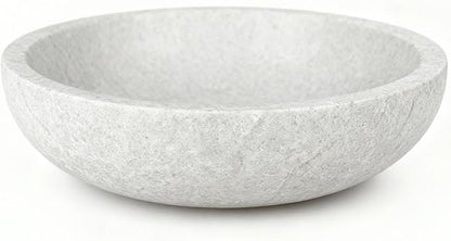 White Travertine Bowl, 7.8" Natural Stone Centerpiece for Minimalist Home Decor, Handmade Spa Style Fruit Bowl, Zen Meditation Bowl, Pure Tabletop Sculpture