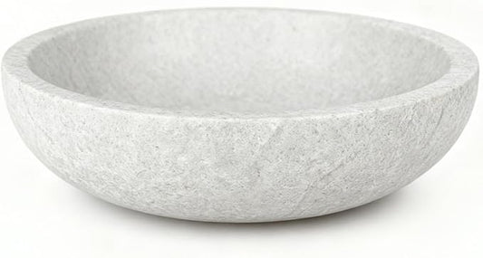 White Travertine Bowl, 7.8" Natural Stone Centerpiece for Minimalist Home Decor, Handmade Spa Style Fruit Bowl, Zen Meditation Bowl, Pure Tabletop Sculpture