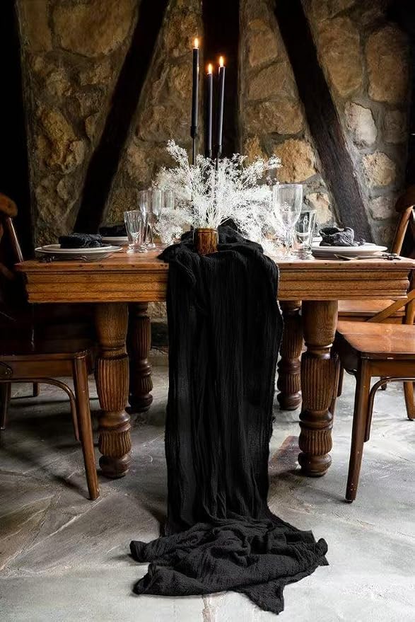 6Pack Black Cheesecloth Table Runners, 17 x 108 inch Black Table Runners | - Image 2