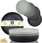 Wheat Straw Plates 10 Inch Dinner Plates Set of 8, Lightweight and Unbreakable Plastic Plates Reusable, Microwave & Dishwasher Safe Kids Plates (Black, Grey)