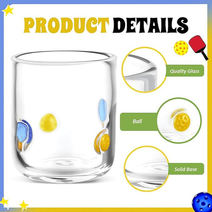 SiliFine 2 Pcs Racket and Yellow Ball Icon Juice Glasses - 14oz Sport Stemless - Image 4