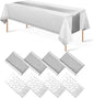 8Pack Disposable Plastic Tablecloths and Satin Table Runner Set White and by MASHAN