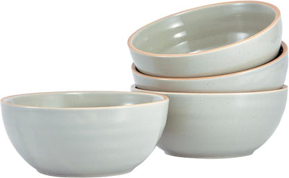 Bico Light Sage Green 24oz Stoneware Cereal Bowls Set, Microwave and Dishwasher by Bico