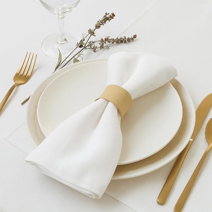 ITOS365 Cream Napkin Rings Set of 12, Round Metal Napkin Ring Holder, Napkin - Image 2