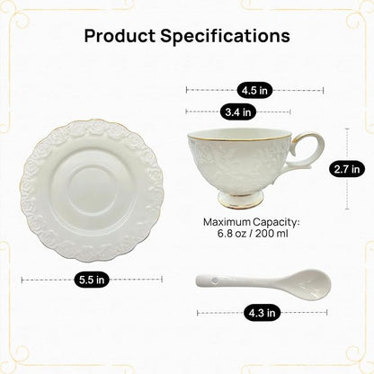 Tea Cup and Saucer Set for 1, 6.8 Oz | Coffee Cup - Image 4