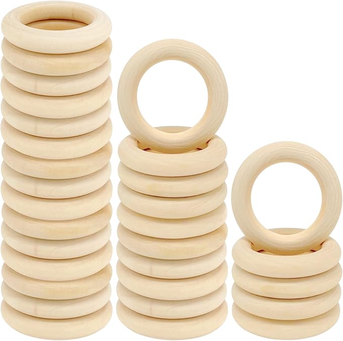 30PCS Natural Wooden Rings for Macrame, Unfinished Wood Rings for Jewelry Making by HANWER