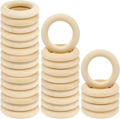 30PCS Natural Wooden Rings for Macrame, Unfinished Wood Rings for Jewelry Making by HANWER
