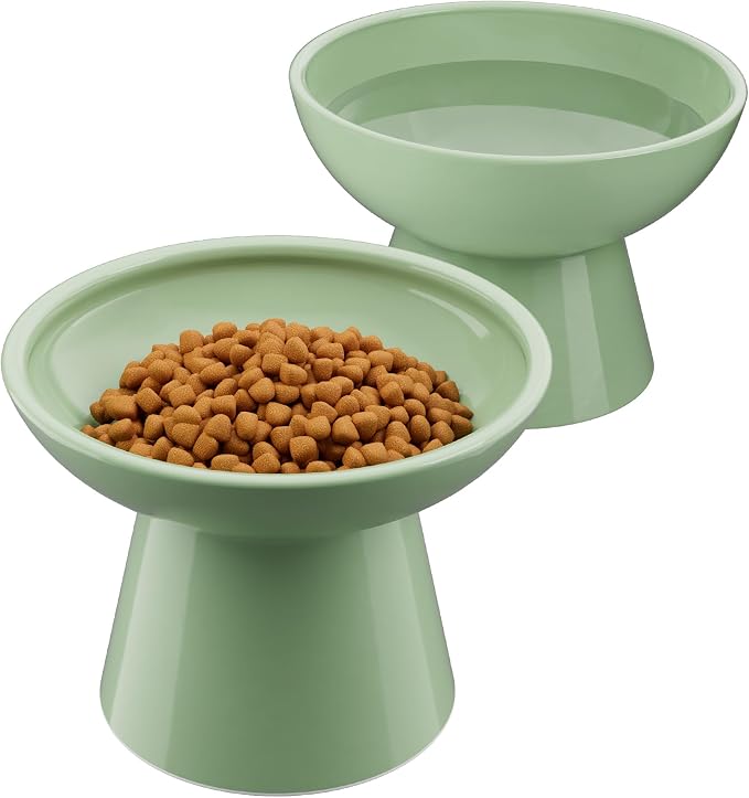 LoeJan Elevated Cat Food and Water Bowls Set, Extra Wide and Raised Ceramic by LoeJan