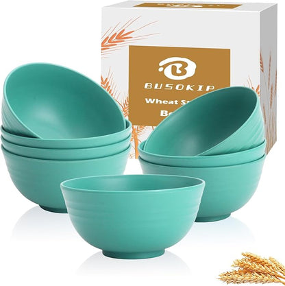 Kitchen Bowls 26 OZ, Unbreakable Cereal Bowls Set of 8, Microwave Safe Wheat by BUSOKIP