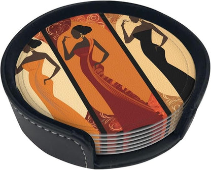 Women Leather Coasters Set of 6 by Nameapo