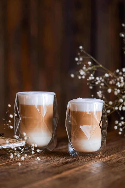 BTaT- Double Walled Glasses, 4 Pack, 12 oz, Insulated Diamond Shaped Glass Cups - Image 6