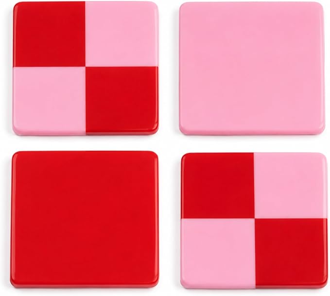Folkulture Pink & Red Decorative Coasters Set of 4, Non Slip, 4 Inch | Coffee by FOLKULTURE