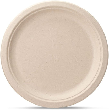 GUSTO [10 Inch-125 Pack Heavy-Duty Kraft Paper Plates, 100% Compostable, Biodegradable, Disposable Sugarcane - Brown Unbleached (Formerly Comfy Package)