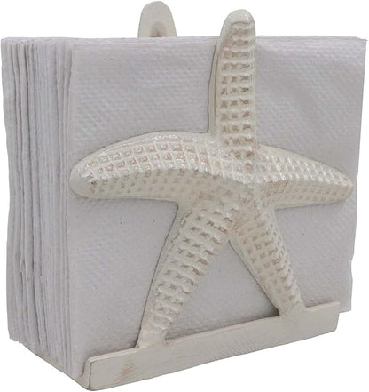 THDC Nautical Napkin Holder, Lunch, Dinner, Nautical Collection Napkin Holder, Made of Metal (Star Distressed Off-White)