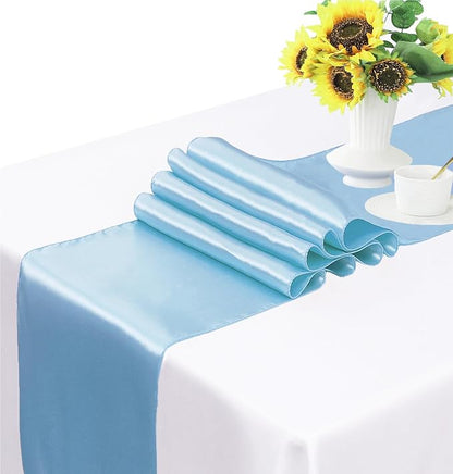 Satin Baby Blue Table Runners 10 Pack, 12 x 108 Inches Light Blue Long Table - Image 2