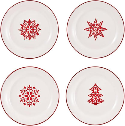 Bico Holly Jolly Salad Plates Set of 4, 8.75 Inch Ceramic Dessert Plates for Salad, Appetizer, Side Dishes, Microwave and Dishwasher Safe, Gift for Housewarming and Christmas