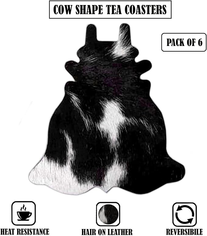 Cowhide Coaster Set of 6 pcs Natural Cowhide Drink Coasters Hair On Cow Shape - Image 2