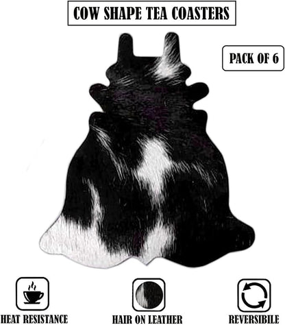 Cowhide Coaster Set of 6 pcs Natural Cowhide Drink Coasters Hair On Cow Shape - Image 2
