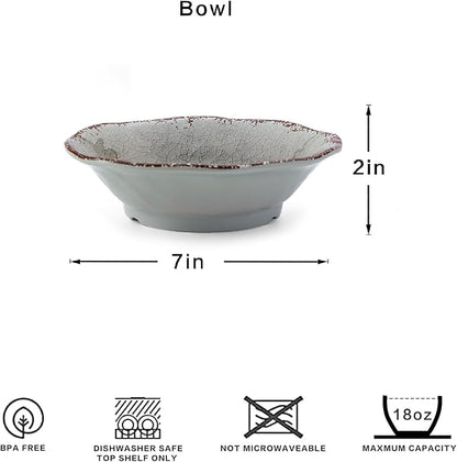 LEHAHA Melamine Salad Bowls Set, 7”x2” Round Small Pasta Bowls Set, Set of 6 Melamine All Purpose Bowl sets, Great for Everyday Use, Warm Gray