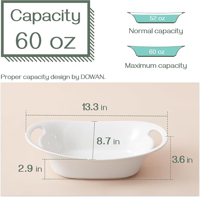 DOWAN Large Serving Bowls with Handles, 60 OZ Oval Serving Platter - Image 2
